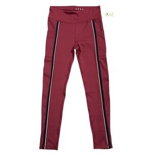 Aero Burgundy High Rise Wicking Performance Leggings Side Stripes Size M- NWT